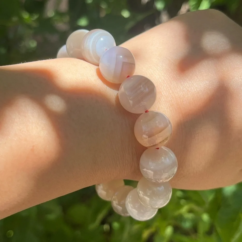 14mm stretchable grey banded Yanyuan agate‎ bracelet 1524
